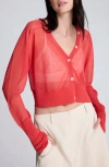 Kenneth Cole Sheer Cropped Cardigan With Saddle Shoulders In Red