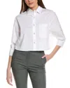 Kenneth Cole Womens Satin Striped Cropped Boyfriend Shirt High Rise Barrel Leg Denim Jeans In White