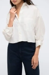 Kenneth Cole Womens Satin Striped Cropped Boyfriend Shirt High Rise Barrel Leg Denim Jeans In Pure White