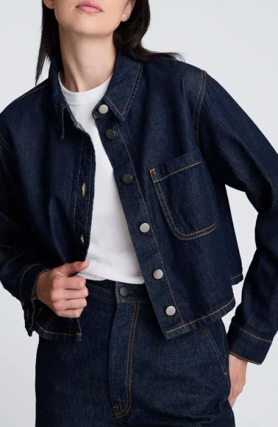 Kenneth Cole Crop Stretch Denim Shacket In Blue