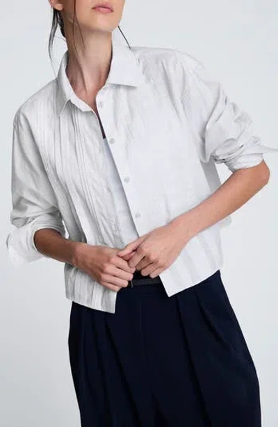 Kenneth Cole Crop Tuxedo Button-up Shirt In White