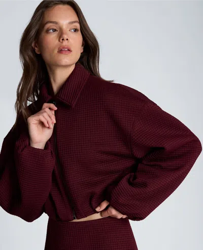 Kenneth Cole Cropped Bomber Jacket With Box Pleats In Burgundy