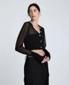 Kenneth Cole Cropped Cardigan With Saddle Shoulders In Black