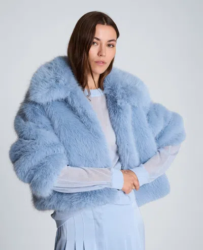 Kenneth Cole Cropped Fur Jacket With Hook And Eye Closure In Blue