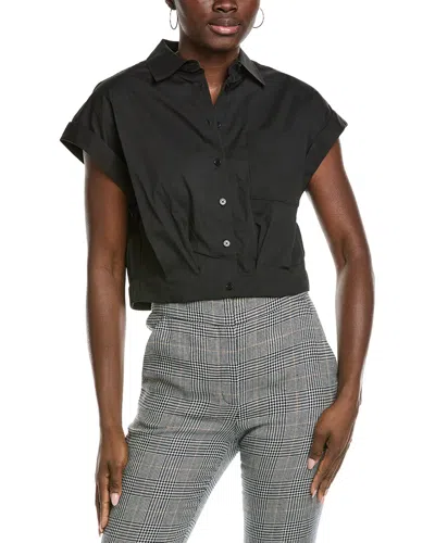 Kenneth Cole Cropped Short Sleeve Shirt In Black