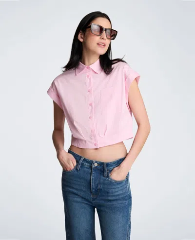 Kenneth Cole Cap Sleeve Crop Button-up Shirt In Pink