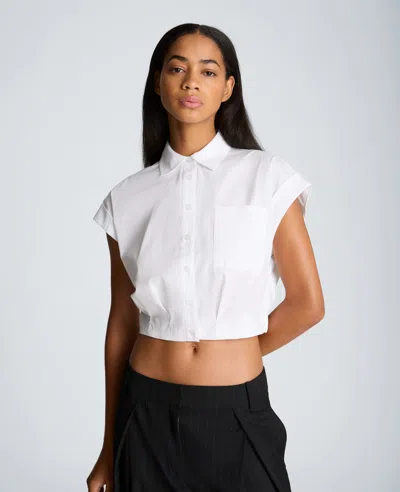 Kenneth Cole Cropped Short Sleeve Shirt In White