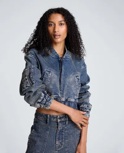 Kenneth Cole Cropped Zip Front Bomber Jacket In Multi