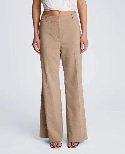 Kenneth Cole Crosshatch Fly Front Mid Rise Flare Pant In Neutral