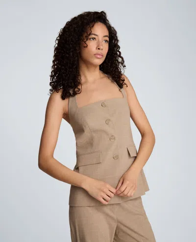 Kenneth Cole Crosshatch Weave Four Button Halter Vest With Flap Pockets In Neutral