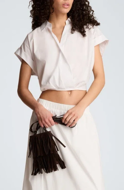 Kenneth Cole Crossover Detail Cotton Blend Crop Shirt In White