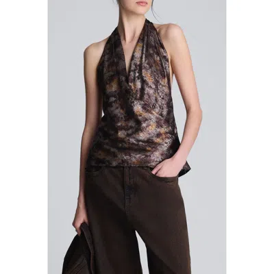 Kenneth Cole Crossover Foil Halter Top In Brown