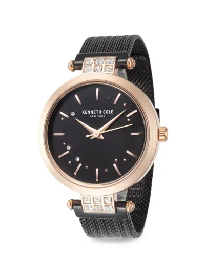 Kenneth Cole 크리스털 장식 메시 34mm 시계 In Black