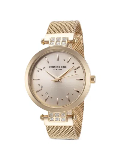 Kenneth Cole 크리스털 장식 메시 34mm 시계 In Gold