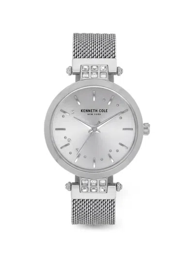 Kenneth Cole 크리스털 장식 메시 브레이슬릿 34mm 시계 In Silver