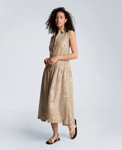 Kenneth Cole Curved Yoke Midi Shirt Dress In Brown