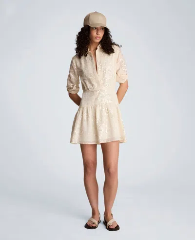 Kenneth Cole Curved Yoke Sequin Mini Long Sleeve Shirt Dress In Gray