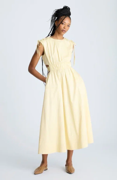 Kenneth Cole Cutout Detail Ruched Waist Stretch Cotton Midi Dress In Multicolor