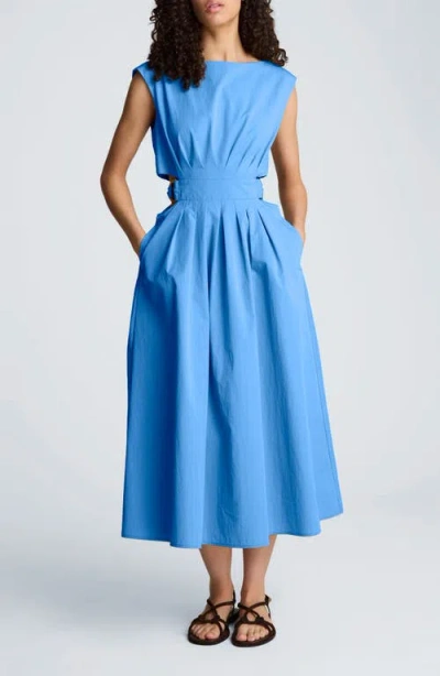 Kenneth Cole Cutout D-ring Tie Back Midi Dress In Blue