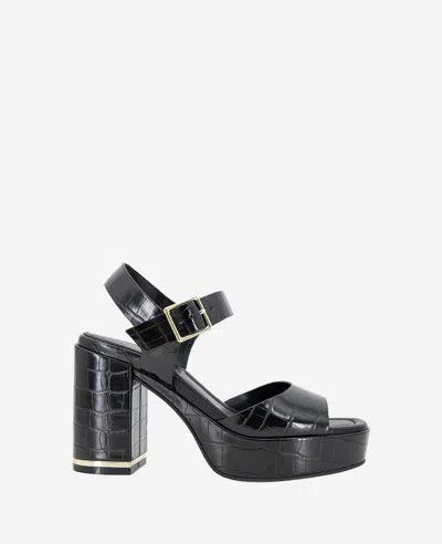 Kenneth Cole Darla Croco Platform Heeled Sandal In Black Croco