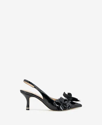Kenneth Cole Davia Patent Floral Appliqué Slingback In Black Patent