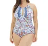 Kenneth Cole Daydreamer Paisley High Neck One Piece Swimsuit - Plus Size In Kkc Daydreamer Paisley In Multi