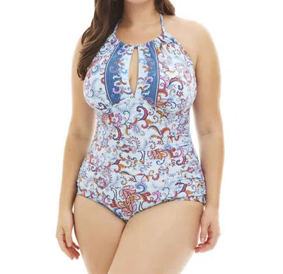 Kenneth Cole Daydreamer Paisley High Neck One Piece Swimsuit - Plus Size In Kkc Daydreamer Paisley In Multi