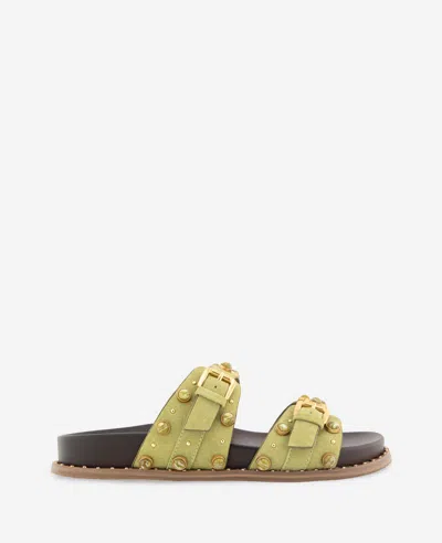 Kenneth Cole Deardra Suede Double Band Buckle Slide In Green