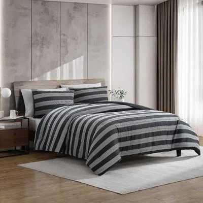 Kenneth Cole Delancey Reversible Green Comforter Bonus Set In Black Striped