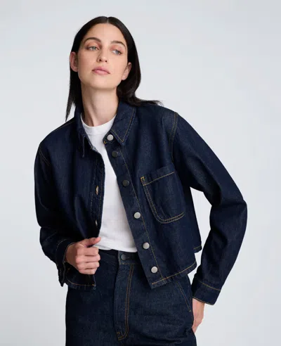 Kenneth Cole Denim Cropped Button Up Shirt In Blue