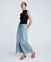 Kenneth Cole Denim Fly Front 4-pocket Maxi Skirt With Fray Hem