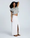 Kenneth Cole Denim Fly Front 4-pocket Maxi Skirt With Fray Hem In White