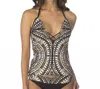 Kenneth Cole Desert Romance Strappy Front Push Up Tankini Top In Black In Black