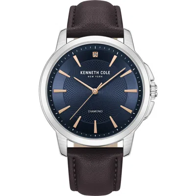 Kenneth Cole Diamond Dial Leather Strap Watch, 44mm In Black