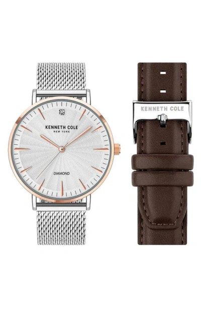 Kenneth Cole Diamond Dial Mesh Strap Watch Gift Set, 42mm In Multi