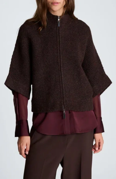 Kenneth Cole Dolman Sleeve Zip Cardigan In Burgundy