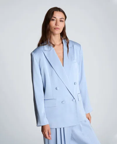 Kenneth Cole Double Breasted Boyfriend Jacket In Blue
