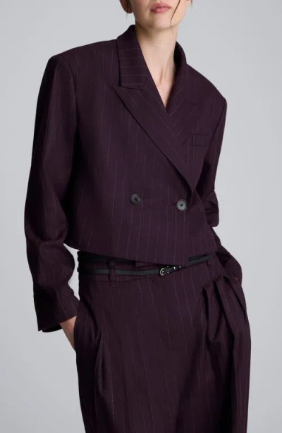 Kenneth Cole Pinstripe Double Breasted Cropped Jacket In Purple