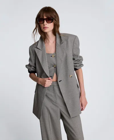 Kenneth Cole Double-breasted Flat Pocket Houndstooth Jacket In Gray