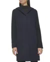 Kenneth Cole Women's Ribbed Sleeve Hooded Coat In Blue