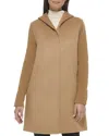 Kenneth Cole Women's Ribbed Sleeve Hooded Coat In Brown