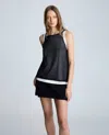 Kenneth Cole Double Layer Mixed Yarn Two-color Sheer Tank In Black,pure White