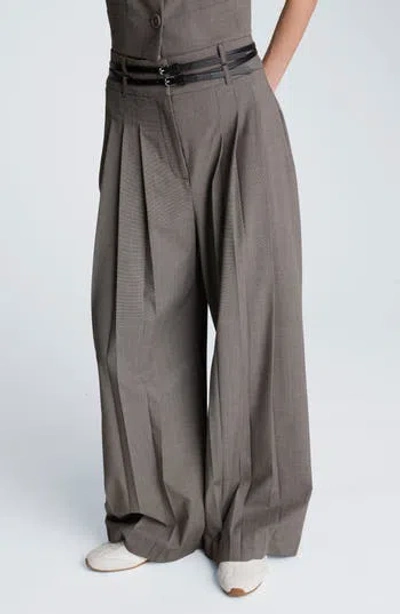 Kenneth Cole Double Pleat High Waist Wide Leg Pants In Gray