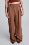Kenneth Cole Double Pleat High Waist Wide Leg Pants In Brown