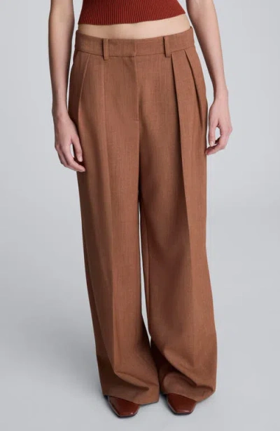 Kenneth Cole Double Pleat High Waist Wide Leg Pants In Brown