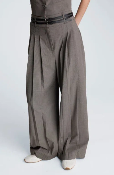 Kenneth Cole Double Pleat High Waist Wide Leg Pants In Brown
