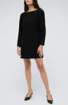 Kenneth Cole Drape Back Long Sleeve Shift Dress In Black