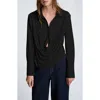 Kenneth Cole Drape Front Pullover Shirt In Black
