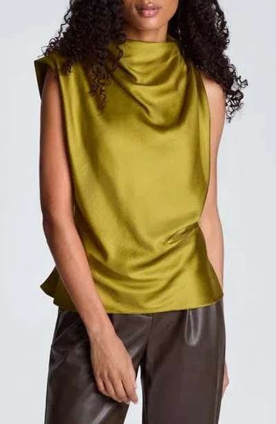 Kenneth Cole Draped Asymmetric Satin Blouse In Gold