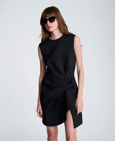 Kenneth Cole Draped Pleated Mini Cascading Detail Dress In Black